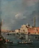 Venise, vue de San Giorgio Maggiore by Francesco Guardi, Toile (Étiquette ancienne au revers ; griffure dans le ciel, restaurations anciennes, sold Nov 2024