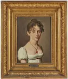 Portrait de dame au pendentif en cœur de corail by Louis-Léopold Boilly, Toile, annotée au dos du châssis " Madame?, sold Nov 2024