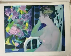 Nu assis au bouquet by Camille Hilaire, Lithographie en couleur, sold Feb 2024