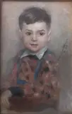 Portrait d'enfant au gilet à losanges by Renée Mourgue Vaquier, 1953, Pastel, sold Jan 2024