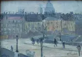 Vue de paris by Renée Mourgue Vaquier, Huile sur toile On y joint deux aquarelles jardin Fleur bleue, sold Jan 2024