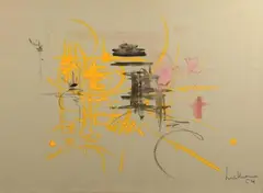 Composition by Georges Mathieu, Gouache et fusain sur papier, sold Jun 2014