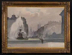 Trafalgar square by Gaston Béthune, Aquarelle, sold Apr 2025