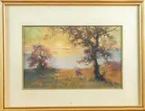 Paysage de campagne au soleil couchant by Jean Bugnard, Pastel, sold Sep 2025