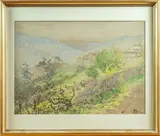 Paysage des Monts du Lyonnais by Antoine Barbier, Aquarelle et lavis d'encre, sold Sep 2025