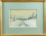 Paysage d'hiver par temps de neige by Jean Barbier, Aquarelle sur traits de fusain, sold Sep 2025
