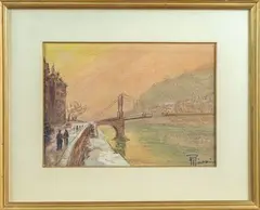 Lyon, la Passerelle Saint-Georges sous la neige by Yvonne Récamier, Aquarelle gouachée sur traits de mine de plomb, sold Sep 2025