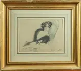 Jeune femme au chien by Léon Lambert, 1910, Eau forte et aquatinte, sold Sep 2025