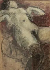 Nu alangui by Pierre Combet-Descombes, Pastel et fusain sur papier brun, sold Sep 2025