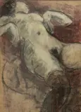 Nu alangui by Pierre Combet-Descombes, Pastel et fusain sur papier brun, sold Sep 2025