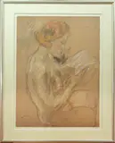 Nu à la lecture by Pierre Combet-Descombes, 1934, Pastel, fusain et craie blanche sur papier brun, portant le cachet humide de la signature, sold Sep 2025