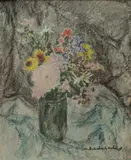 Bouquet de fleurs aux draperies by Pierre Combet-Descombes, Pastel et fusain, sold Sep 2025