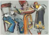 Musicien by Jean Hélion, Pastel sur papier gris, sold Sep 2023