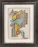 Compositions Cubisantes by Georges Terzian, Huile sur panneau signée en bas à droite, et gouache sur carton montée à l'arrière du pann, sold Mar 2025