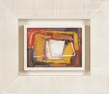 Composition carré blanc et bande jaune by Georges Vince, Gouache sur carton signée au dos, sold Mar 2025
