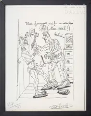 Plus jamais ca ! A la ligne (mon œil !) by Robert Combas, Lithographie signée et numérotée, sold Mar 2025