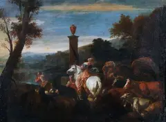 Rachel conduisant le troupeau de Laban by Pieter van Bloemen, Toile, sold Jun 2025