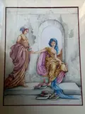 Les deux femmes aux livres by Sophie Busson, Aquarelle signée en bas à gauche Non examiné en dehors du cadre et de sa Marie-Louise, sold May 2025