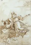 Prophète et un ange by Giovanni Domenico Tiepolo, Plume et encre brune sur traits de crayon noir, lavis brun, sold Apr 2025