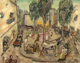 Place animée en Tunisie by Moses Levy, 1940, Toile, sold Apr 2025