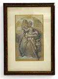 Vierge à l’enfant by Jacques-Joseph Lecurieux, Mine de plomb, aquarelle et rehauts blancs, mise aux carreaux, sold Oct 2025