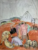 Madagascar, répartition du cochon by André Maire, 1959, Pastel signé, sold Mar 2021