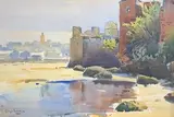 Vue d’une ville d’Orient depuis la plage by Georges Lascroux, 1946, Aquarelle signée et datée en bas à gauche, sold Mar 2021