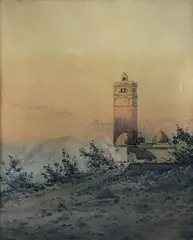 Mosquée Tkout à Aurés by Alphonse Rey, Aquarelle située en bas à droite et signée en bas à gauche, sold Mar 2021