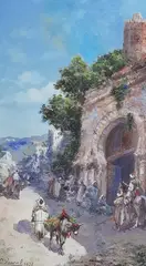 Animation aux remparts de Fès by Paul Pascal, 1897, Gouache signée et datée en bas à gauche, sold Mar 2021