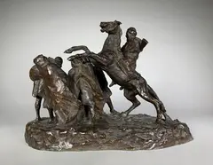 Guerrier arabe se cabrant by Théodore Rivière, Epreuve en bronze à patine brun nuancé, sold Mar 2021
