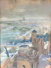 Vue de Rabat by Henri Jean Pontoy, 1931, Aquarelle et gouache signée et datée en bas à droite, sold Mar 2021