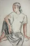 Vietnamienne assise by André Maire, 1952, Fusain et sanguine signé et daté en bas à droite, sold Mar 2021