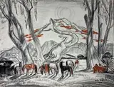 Chevaux et Moïs 1955 by André Maire, Fusain et pastel signé et daté en bas à gauche, sold Mar 2021
