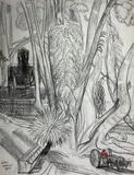 Angkor, le bouddha et la charrette by André Maire, 1953, Fusain et pastel signé et daté en bas à gauche, sold Mar 2021