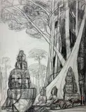 Angkor, la chaussée des géants by André Maire, 1955, Fusain et pastel signé et daté en bas à droite, sold Mar 2021