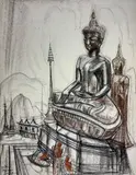 Prière au Bouddha, Laos by André Maire, 1955, Fusain et pastel signé et daté en bas à gauche, sold Mar 2021