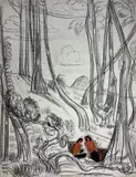 La halte des ponteurs Moïs by André Maire, 1954, Fusain et pastel signé et daté en bas à gauche, sold Mar 2021