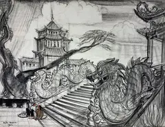 Près de la grande pagode de Dalat by André Maire, 1955, Fusain et pastel signé et daté en bas à gauche, sold Mar 2021