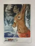 Tahitienne au paréo rouge by Serge Gres, Aquatinte signée, sold Mar 2021