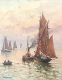 Voiliers et remorqueurs by Louis Etienne Timmermanns, Aquarelle signée en bas à gauche, sold Feb 2021