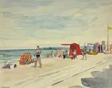 Sur la plage by André Margat, Aquarelle signée en bas à gauche, sold Feb 2021