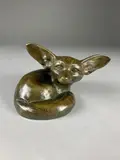 Fennec couché tête levée (taille 1) by Édouard-Marcel Sandoz, Epreuve en bronze à belle patine brun richement nuancé, sold Feb 2021