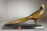 Faisan tête tournée by Alexandre Kelety, Epreuve en bronze à double patine brun clair et dorée, sold Feb 2021