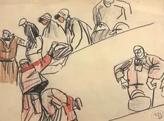 Marins déchargeant des paniers sur le quai by Mathurin Méheut, Fusain et crayon, sold Mar 2026