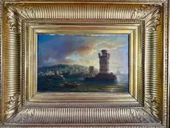 Vue du port de Rhodes by Eugène Flandin, Panneau, une planche, non parqueté, sold Mar 2026