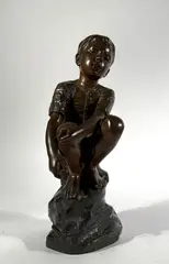 Jeune homme assis sur un rocher by Emmanuel Villanis, Bronze à patine brune, sold Mar 2026