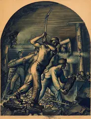 Coal Mining in British Columbia by E. J. Hughes, 1938, ink, graphite and watercolour on paper, sold Aug 2024