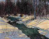 Woodland Stream by Frank Hans Johnston, oil on board, sold Aug 2024