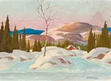 Winter Scene with Cabin by Graham Noble Norwell, oil on board, sold Aug 2024