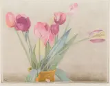 Tulips by Walter J. Phillips, woodblock print on paper, sold Aug 2024